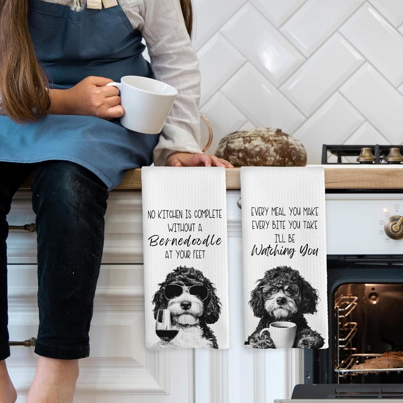 Mcehtle Funny Bernedoodle Kitchen Towels Set of 2, Dog Kitchen Accessories, Coffee Wine Station Decor, Dog Chef Gift Hand Towel, Dining Room Decorative Tea Towel Dish Towels 16x24 Inch - Image 3